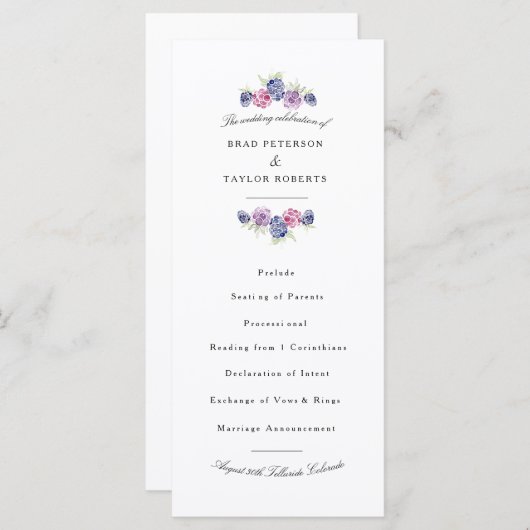 BlackBerry Waterverf bruiloft programma Programmakaart (Voorkant / Achterkant)