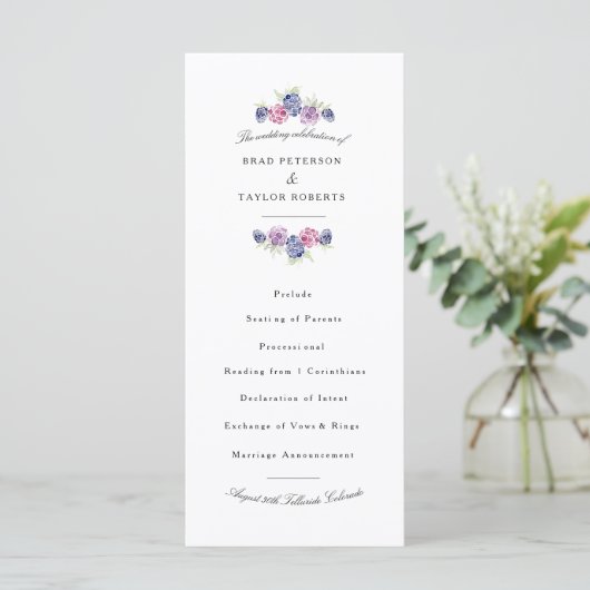 BlackBerry Waterverf bruiloft programma Programmakaart (Staand voorkant)