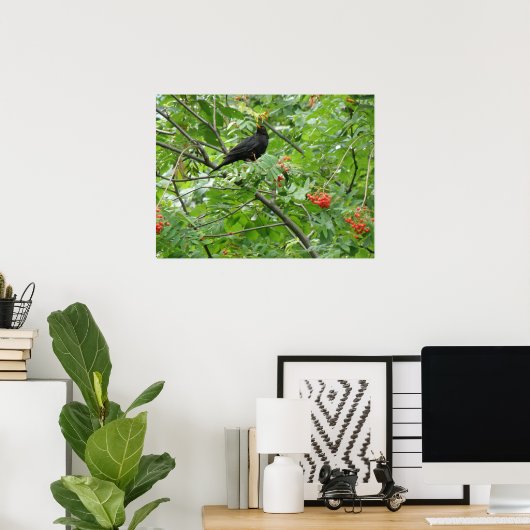Blackbird and Berries Print (Thuiskantoor)