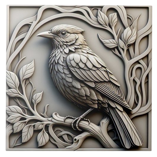 Blackbird - Art Nouveau Keramische Tegel Tegeltje (Voorkant)