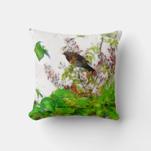 Blackbird en Rosehips Design Kussen