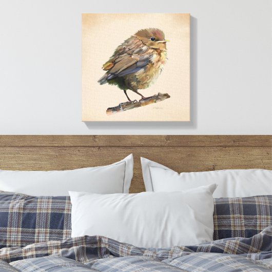 Blackbird Fledgling Canvas Afdruk (Insitu (Slaapkamer))