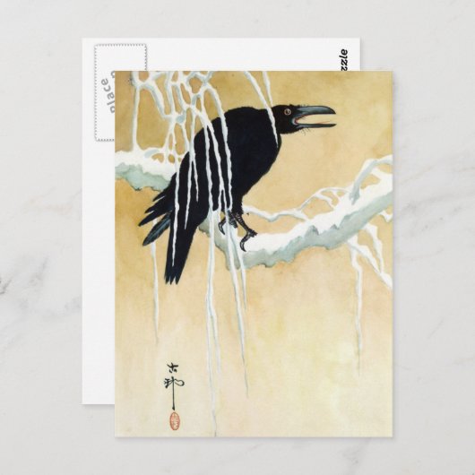 Blackbird in Snow, Ikeda Koson Briefkaart (Voorkant / Achterkant)