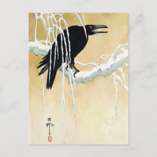 Blackbird in Snow, Ikeda Koson Briefkaart (Voorkant)