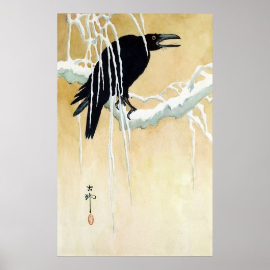 Blackbird in Snow, Ikeda Koson Poster (Voorkant)