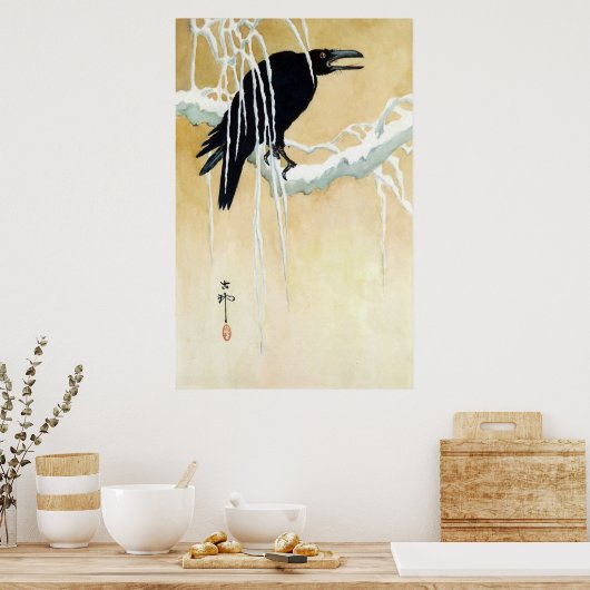 Blackbird in Snow, Ikeda Koson Poster (Keuken)