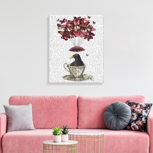 Blackbird in Teacup Canvas Afdruk (Insitu (Woonkamer))