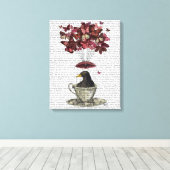 Blackbird in Teacup Canvas Afdruk (Insitu (Houten vloer))