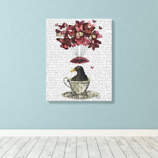 Blackbird in Teacup Canvas Afdruk (Insitu (Houten vloer))