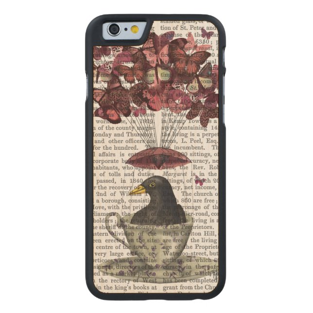 Blackbird in Teacup Carved Wood iPhone Hoesje (Achterkant)