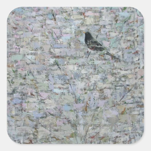Blackbird in Tree 2012 Vierkante Sticker (Voorkant)