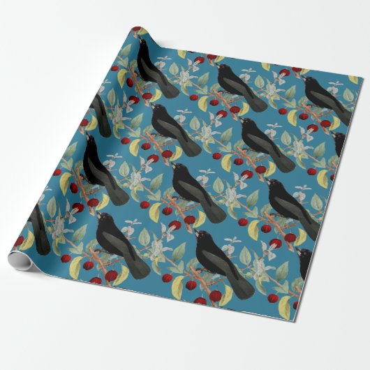  Blackbird op Blue Craft of Cadeaupapier (Uitgerold)