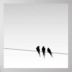 Blackbird Silhouette op Wire op Gradient Sky Poster