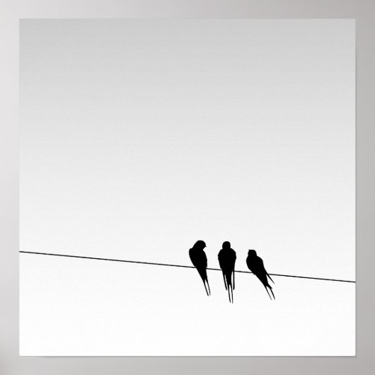 Blackbird Silhouette op Wire op Gradient Sky Poster (Voorkant)