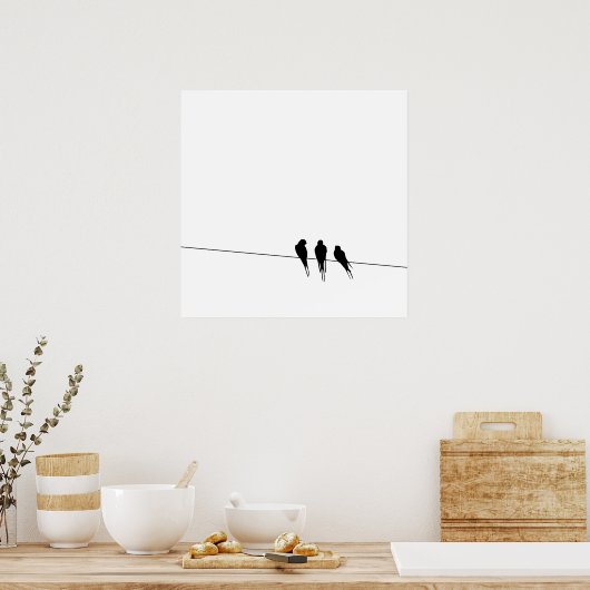 Blackbird Silhouette op Wire Poster (Keuken)