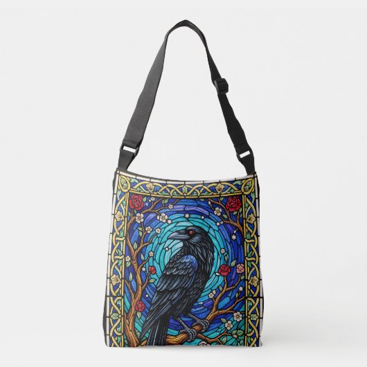 Blackbird Stained Glass Corvid Raven Crossbody Tas (Voorkant)