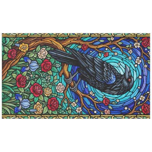 Blackbird Stained Glass Corvid Raven Tafelkleed (Voorkant (Horizontaal))