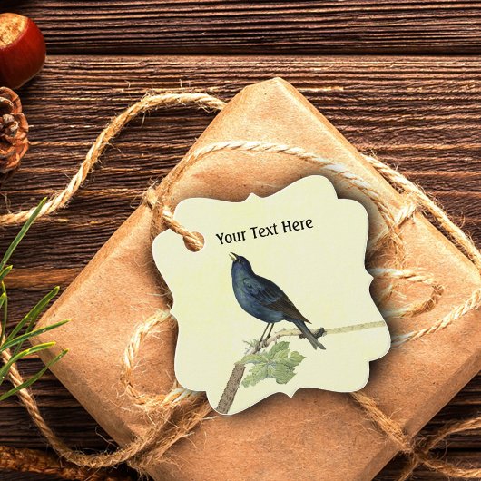 Blackbird zingen op tak Caterpillar op geel Bedankjes Labels