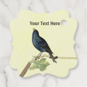 Blackbird zingen op tak Caterpillar op geel Bedankjes Labels (Achterkant)