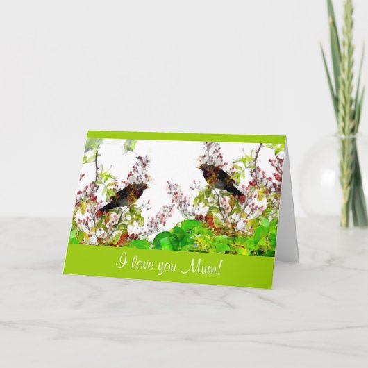 Blackbirds en Rosehips Moederdag Kaart (Voorkant)