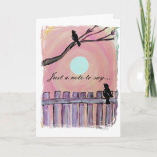 Blackbirds op Fence Sunset Moon Missing You Kaart