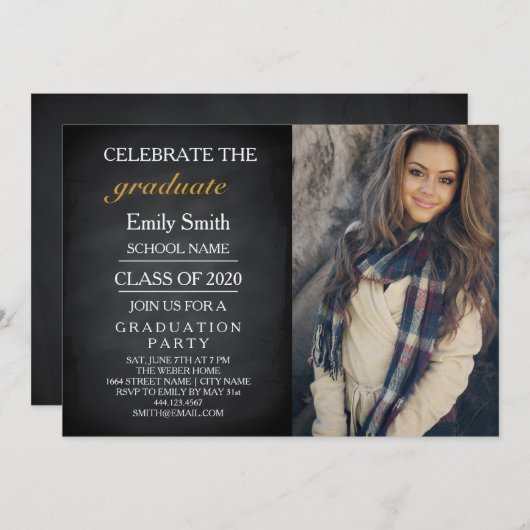 Blackboard Chalkboard Celebrate Graduation Party Kaart (Voorkant / Achterkant)