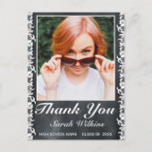 Blackboard en White Lace Afstuderen Foto Bedankt Briefkaart (Voorkant)