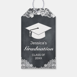 Blackboard en White Lace Afstuderen gefeliciteerd Cadeaulabel