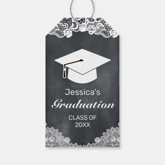 Blackboard en White Lace Afstuderen gefeliciteerd Cadeaulabel (Achterkant)