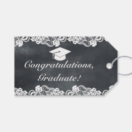 Blackboard en White Lace Afstuderen gefeliciteerd Cadeaulabel