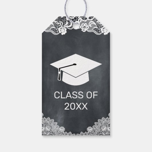 Blackboard en White Lace Afstuderen gefeliciteerd Cadeaulabel (Achterkant)