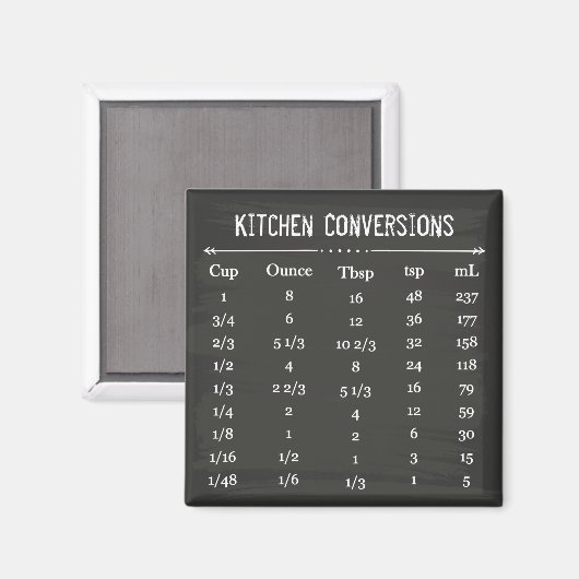 Blackboard Handy Kitchen Conversion Chart Magneet (Voorkant / Achterkant)