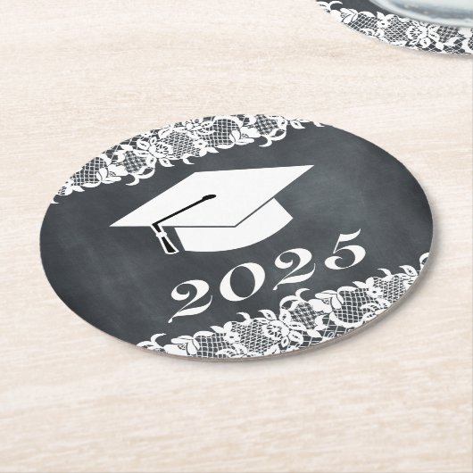 Blackboard Lace Afstuderen Pet Rondpapier Onderzet Ronde Kartonnen Onderzetter (Gebogen)