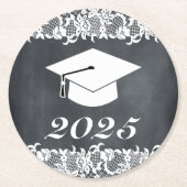 Blackboard Lace Afstuderen Pet Rondpapier Onderzet Ronde Kartonnen Onderzetter (Voorkant)