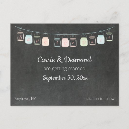 Blackboard Mason Jars Custom Save the Date Wedding Briefkaart (Voorkant)