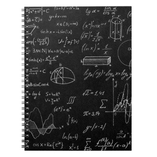 Blackboard met wetenschappelijke formules en notitieboek (Voorkant)