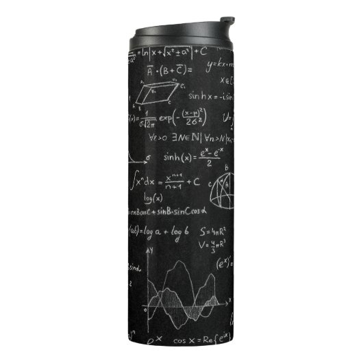 Blackboard met wetenschappelijke formules en thermosbeker (Gedraaid links)