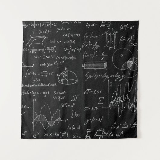 Blackboard met wetenschappelijke formules en wandkleed (Voorkant)