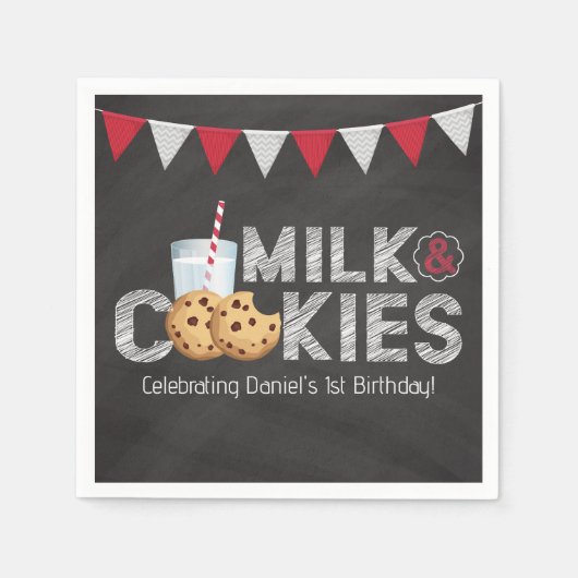  Blackboard Milk & Cookies Verjaardagsservetten Servet (Voorkant)