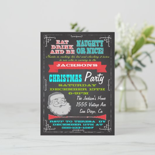 Blackboard Naughty of Nice kerstparty nodigt Kaart (Staand voorkant)