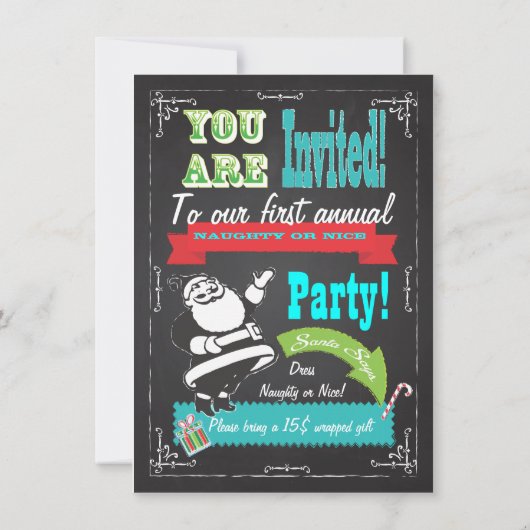 Blackboard Naughty of Nice kerstparty nodigt Kaart (Achterkant)