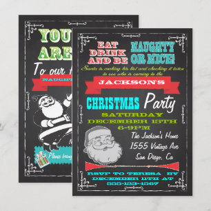 Blackboard Naughty of Nice kerstparty nodigt Kaart