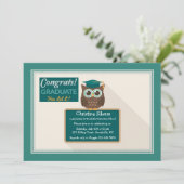 Blackboard Owl Afstuderen Invitation Kaart (Staand voorkant)