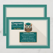 Blackboard Owl Afstuderen Invitation Kaart (Voorkant / Achterkant)