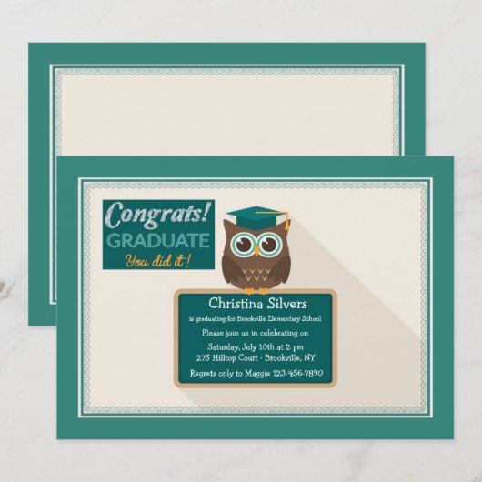 Blackboard Owl Afstuderen Invitation Kaart (Voorkant / Achterkant)