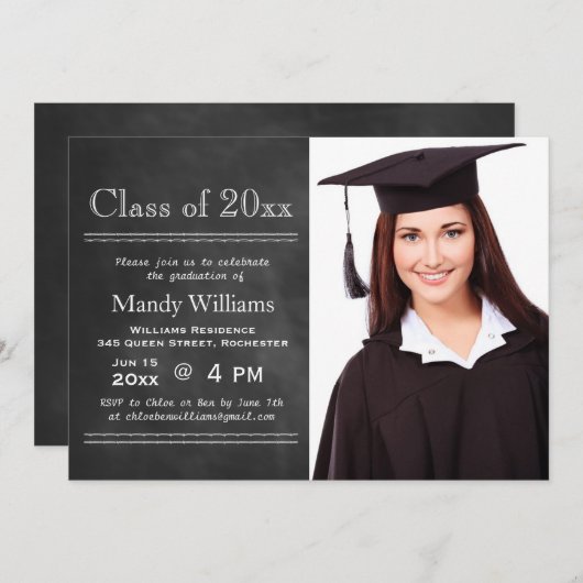 Blackboard Photo Afstuderen Invitation Kaart (Voorkant / Achterkant)