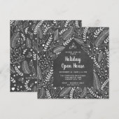 Blackboard Rustic Floral Christmas Open House Kaart (Voorkant / Achterkant)