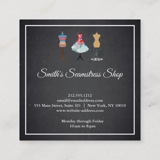  Blackboard Seamstress Square Visitekaartje (Achterkant)