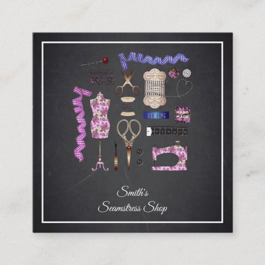 Blackboard Seamstress Square Visitekaartje (Voorkant)