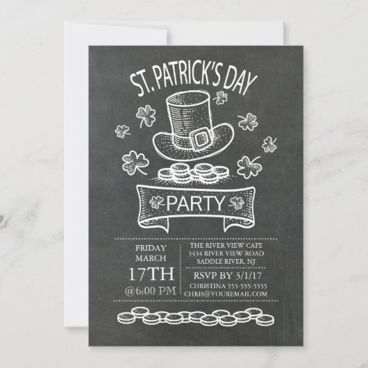 Blackboard St. Patrick's Day Uitnodiging (Voorkant)